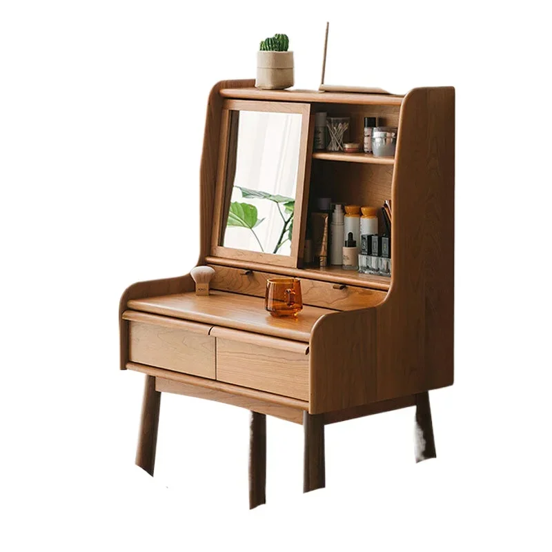 

Nordic all solid wood black walnut dresser cherry wood small apartment makeup table modern simple bedroom storage cabinet