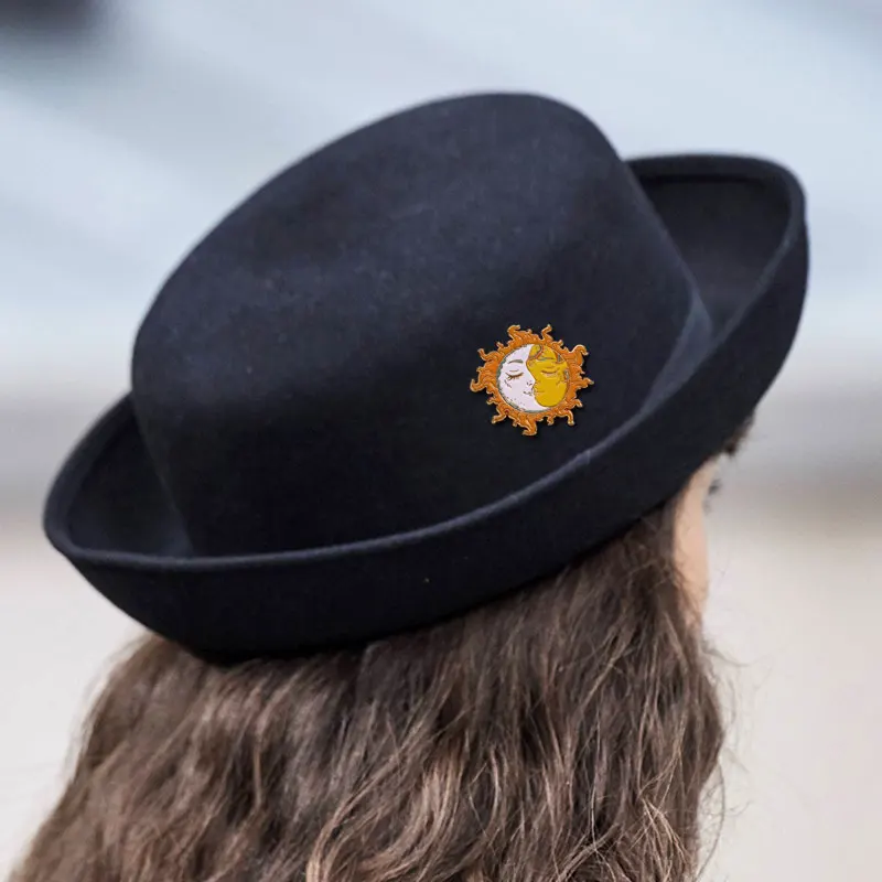 Union of Opposites Sun & Moon Kiss Face Badge Yin Yang Male Female Artistic Brooch Psychedelic Celestial Party Accessories image 4