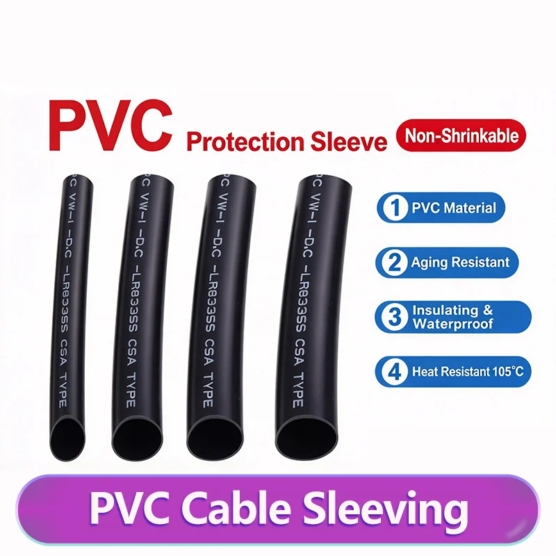 Black Flexible Insulation PVC Cable Sleeving ID 1mm-20mm 1~50M Automotive Wiring Harness Electrical Wire Loom Protective Tube