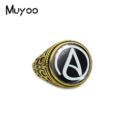 Atheist Atheism Symbol Antique Rings for Men Atheist Logo Glass Cabochon Fashion Dome Rings Handmade Jewelry Vintage Ring