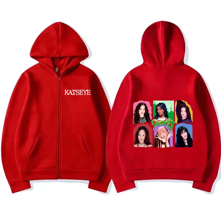 Katseye Gnarly Art divertida Sudadera con capucha con cremallera 2025 abrigo para hombre y mujer moda vintage ropa de calle de gran tamaño chaqueta con cremallera de lana Unisex