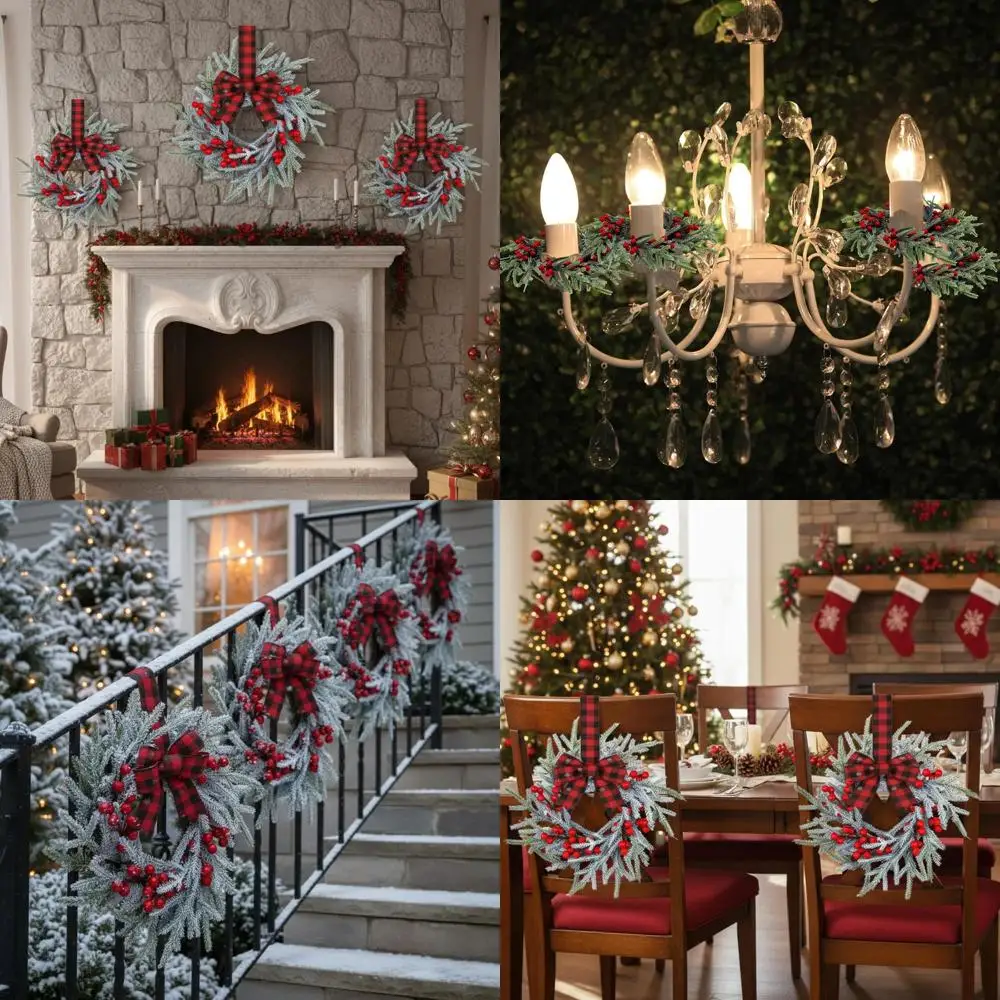 

Vintage Small Christmas Wreaths, 24 Pack, Red Berry Decor, Ideal for Mini Kitchen, Window, Indoor Fireplace, Porch, and Chair, F