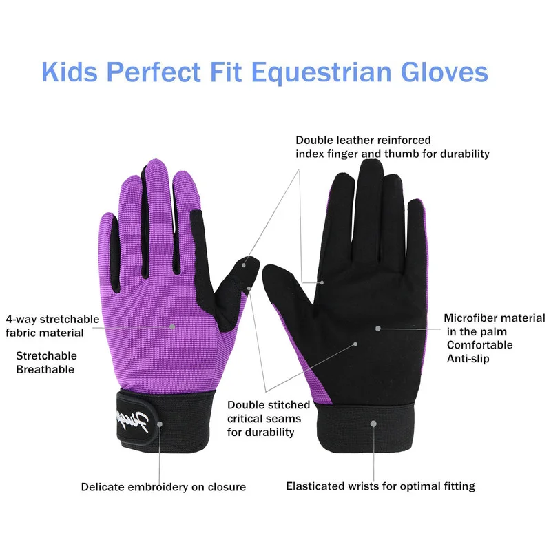 2023 New Horse Riding Gloves Kids Boys Girls Equestrian Ride Youth Comfortable Grip Bike Glove for Age 5-14 Drop Shipping