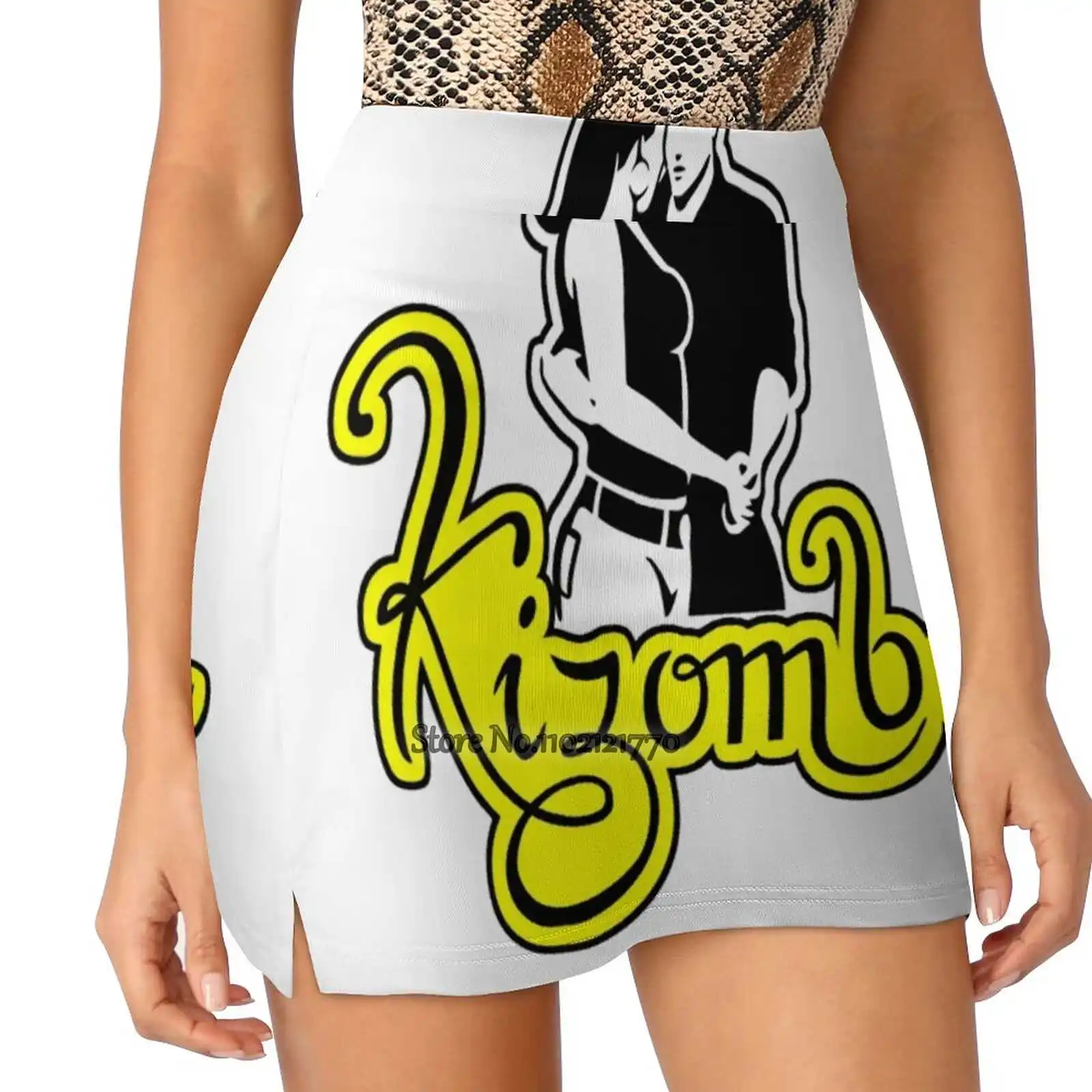 Kizomba - Couple Yellow With Black Outline Trending Fashion Skirt Summer Printed Women Sport Skirts Double-Layer Athletic