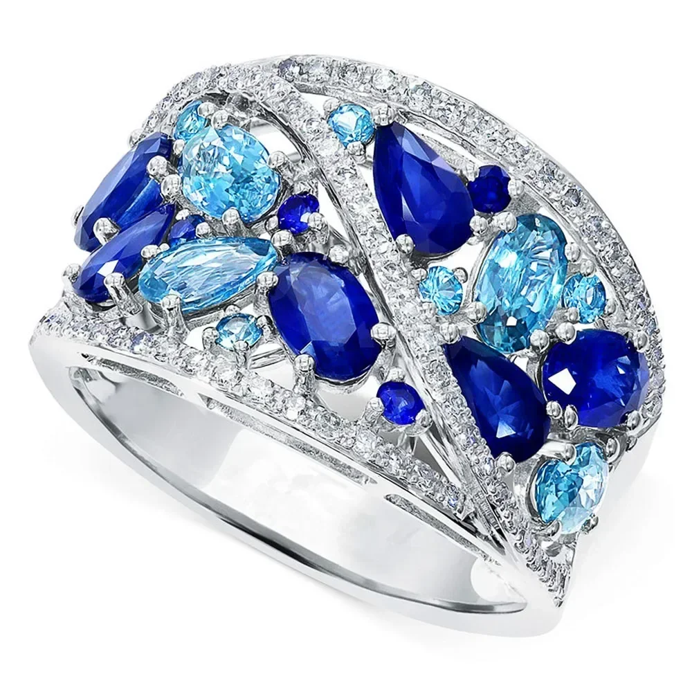 2026 New Luxury Royal Blue Zirconia Women\'s Party Attendance Ring Elegant Birthday Gift for Wife/Mother Fashion Jewelry