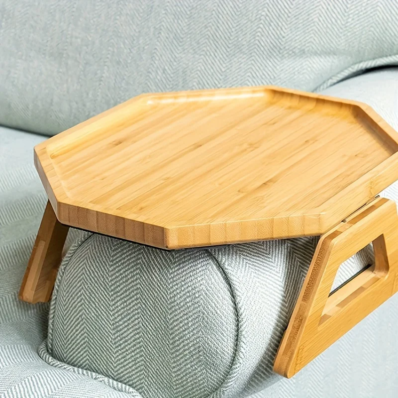 Sofa-Tablett-Tisch, Sofa-Armlehnen-Clip-On-Tablett, natürliches Holz-Sofa-Tablett, praktisches TV-Snack-Tablett für Fernbedienung, Kaffee und Snacks