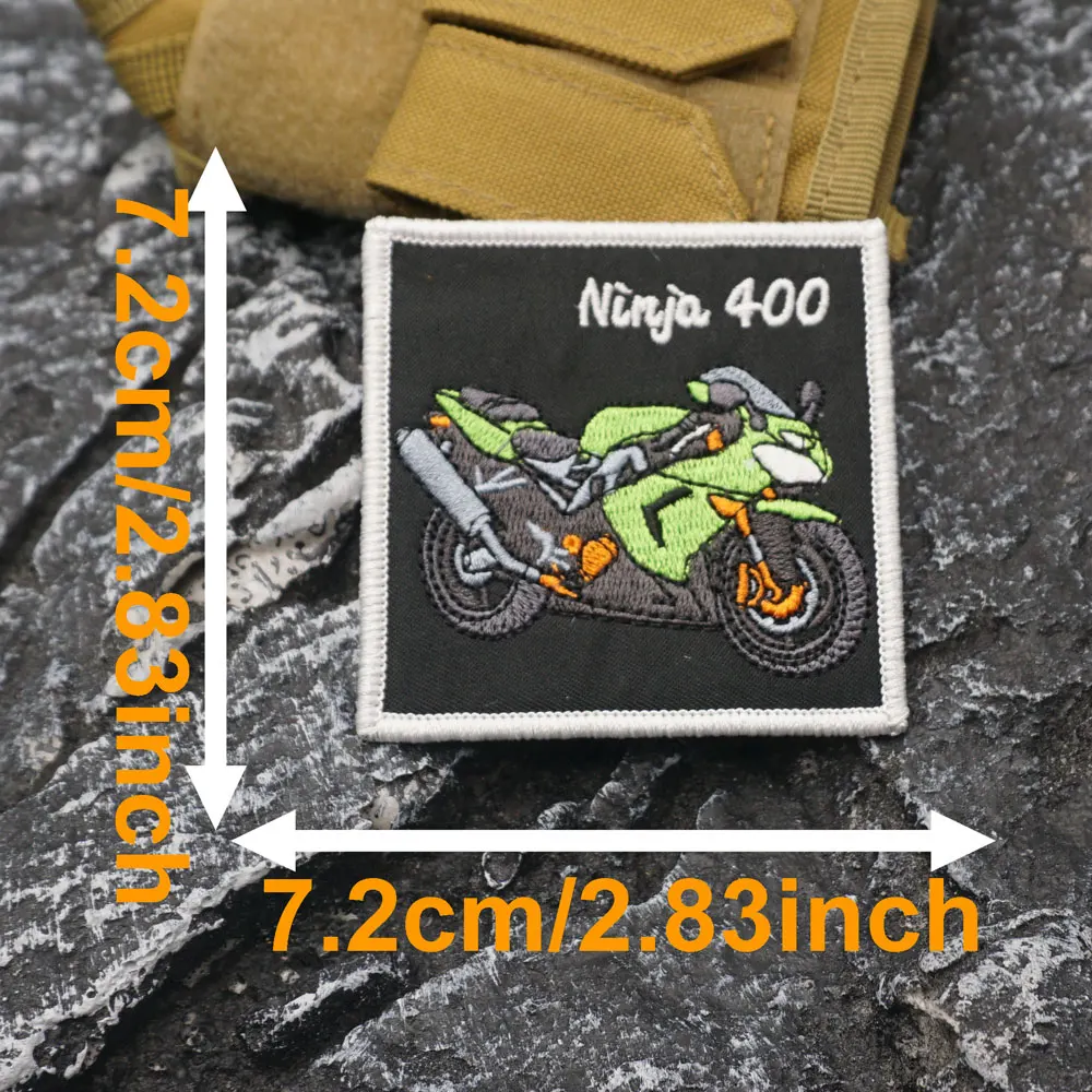 Yamaha Ninjia400 Embroidered Patch with merrow border, Sewable Applique for Clothing and Accessories