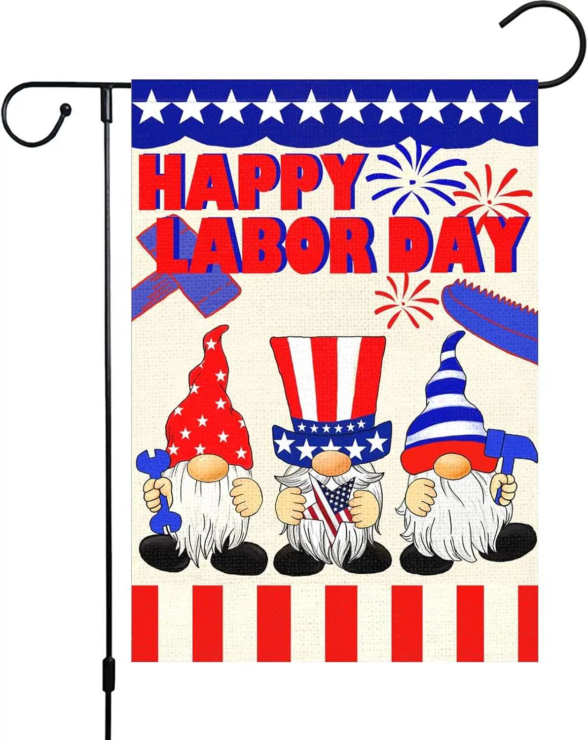 Louise Maelys Happy Labor Day Garden Flag 12x18 Double Sided Vertical, Burlap Small Gnome Garden Yard House USA Flags Banner Out