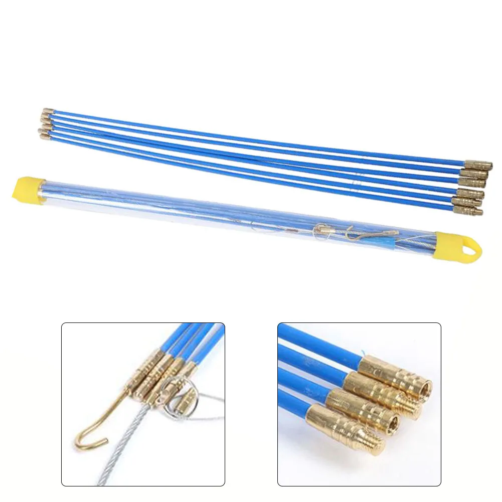 10 Pieces Blue Cable Entry Kit With Brass Connectors Flexible Fish Tape Rods For Running Wires Through Conduit Walls And Attics