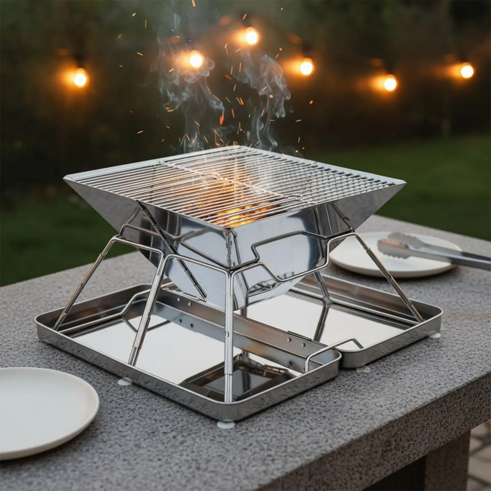 Folding Bbq Grill Stainless Steel Portable Charcoal Grill Outdoor Cooking Foldable Easy Assembly for Picnic