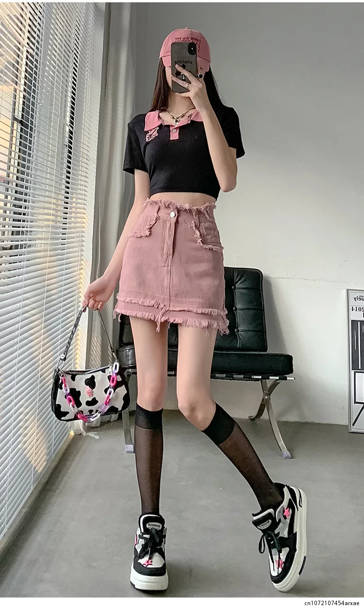 Woman Mini Skirts Tassel Patchwork Denim Folk Style Hip Skirt Ladies Fashion Bottoms Slim Elegant Clothes