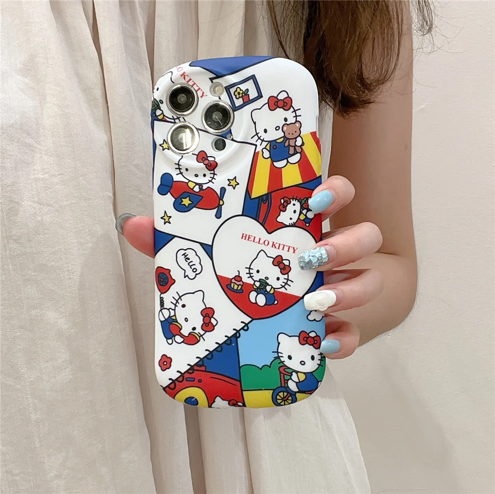 

luxury Hello Kitty Cartoon Phone Case For iPhone 15 14 13 Pro Max 11 12 13 Pro XR XS MAX Y2K Lovely Full Lense Anti Fall