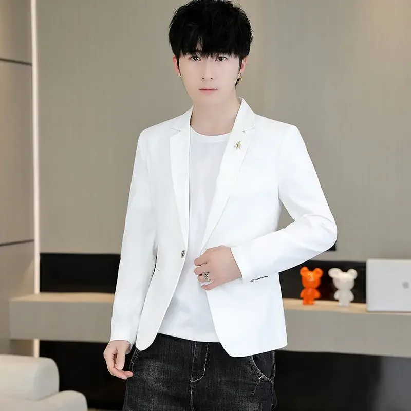 Party Blue Coats Man Suits and Blazers Single Breasted Jacket for Men Vintage Casual Korean Style Clothes Summer Simple Spring