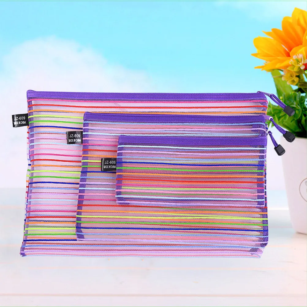 

3Pcs Colorful Nylon Mesh Stationery Bags A4 A5 B6 Size Zipper File Organizer Clear Pouch for Documents Pens Phones Business