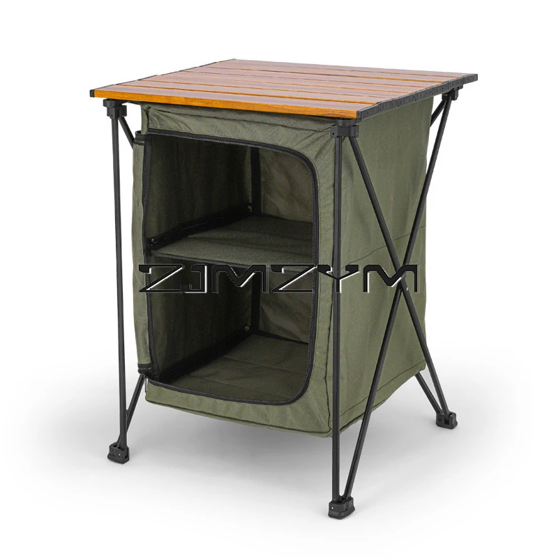 Outdoor Camping Table BBQ Cook Table Double Layer Large Space Portable Folding Storage Shelf Locker Hiking Picnic Shelving