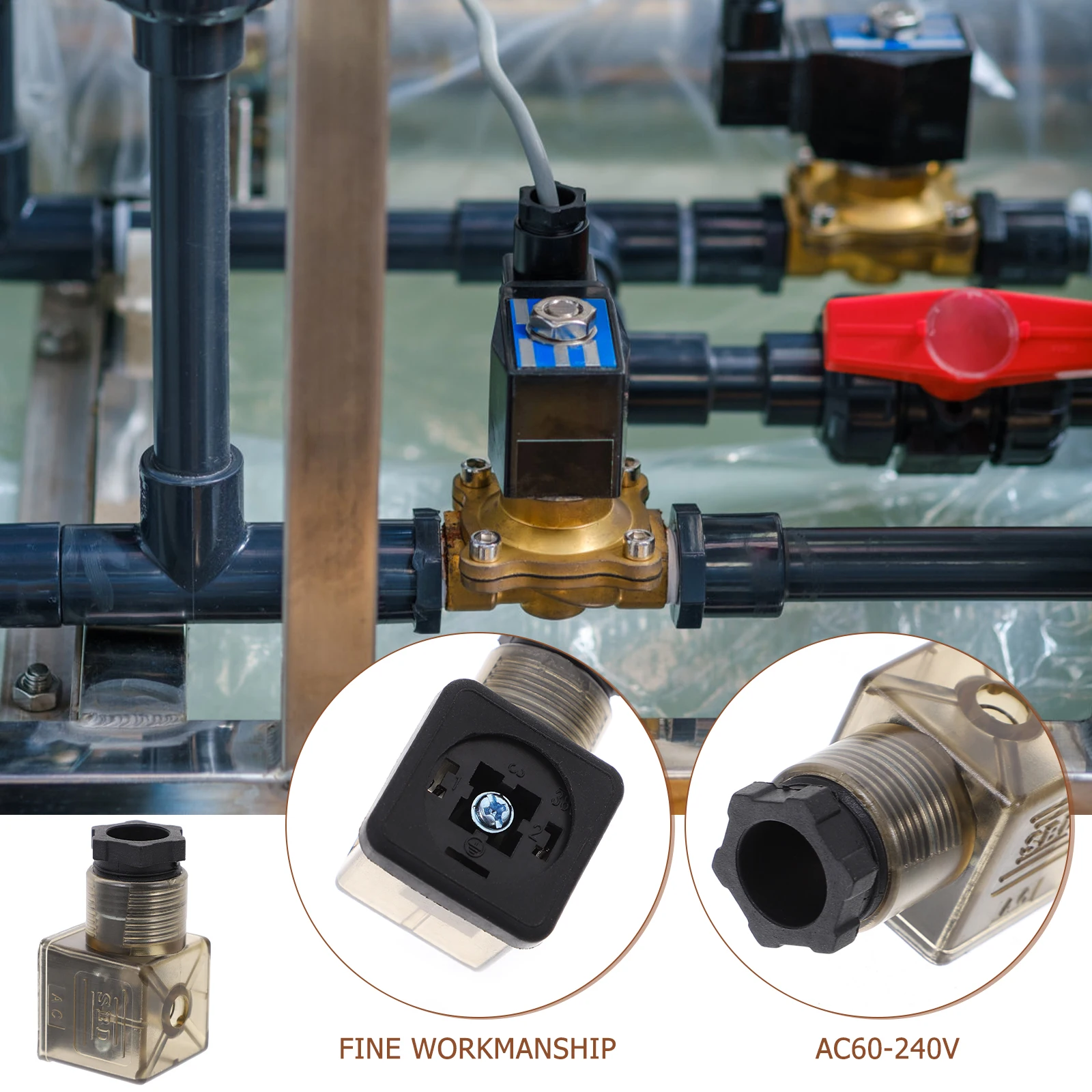 

3pcs DIN 43650A Brown Lighted Connector Solenoid Valve Coil Plug LED Indicator Hydraulic Accessories 3 Prong AC60-240V