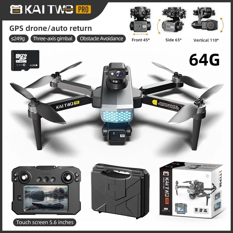 New KAI TWO PRO GPS Drone 3-axis PTZ with 5.6 Large Screen 360° Laser Obstacle Avoiding Sending Memory Card Brushless Dron 28min