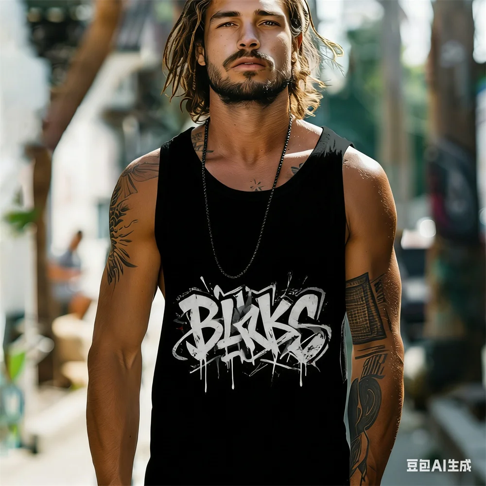 Hip hop men's vest Summer casual sleeveless T-shirt Breathable trendy vest Men's street Harajuku vest Quick drying mens clothing