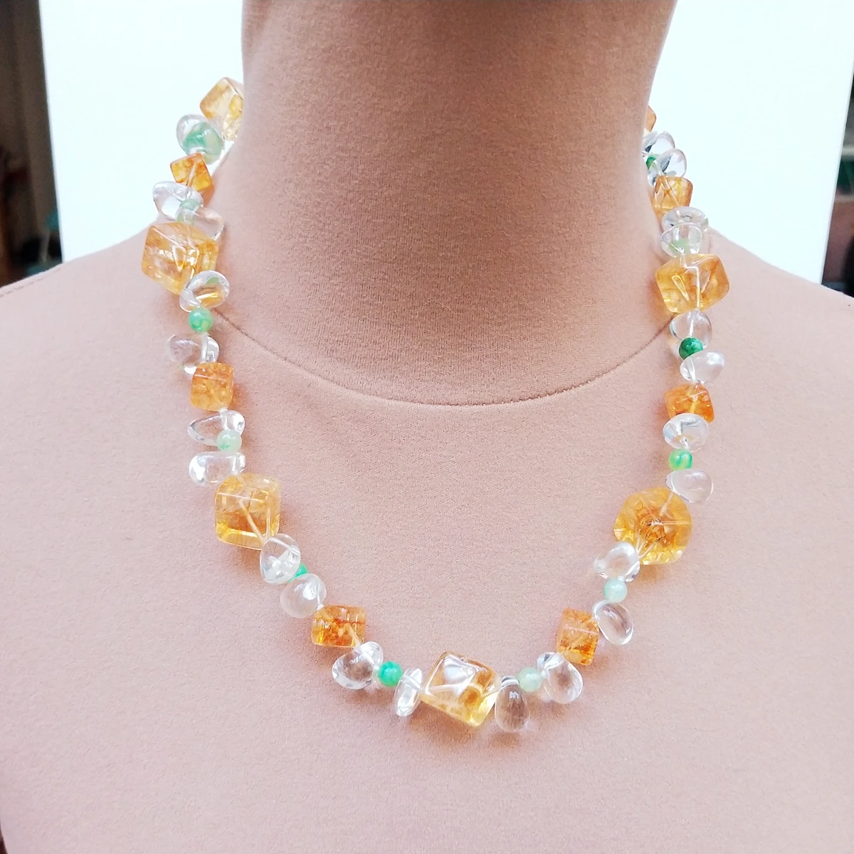 

Lii Ji Orange Color Necklace Crystal Quartz Agate Summer Women Necklace 57cm