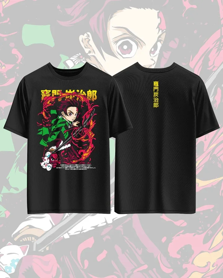 Demon Slayer Kamado Tanjirou Anime Printed Cotton T-shirt for Men and Women Casual Fashion Oversized Anime Peripheral Clothing