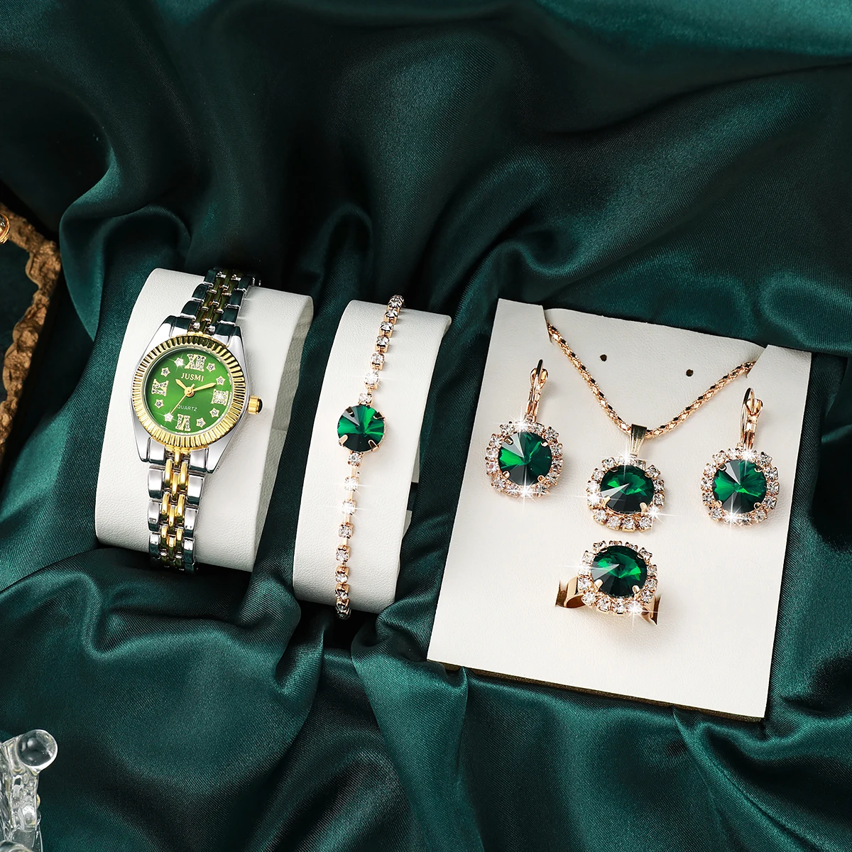 لا يوجد صندوق هدايا؛ قرص على شكل زهرة دفعة على شكل صدفة مع حزام ذهبي مرصع بالألماس ومتدرج للسيدات مجوهرات ماسية كاملة 5 قطع #1