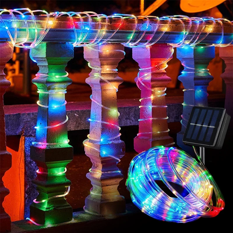 Solar LED Rope Lights Fairy Tube Light String Outdoor Waterproof Lamps 8 Mode for Home Garden Patio Wedding Tree Roof Decoration