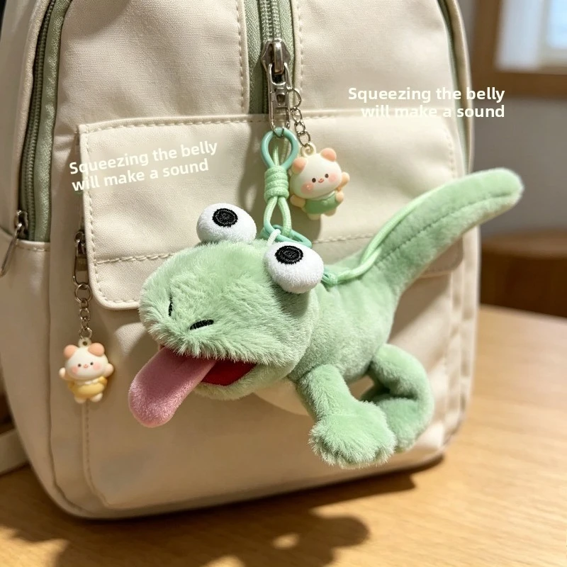1/2PCS Squeaking Lizard Plush Keychain Funny Long Tongue Gecko Stuffed Animal Bag Pendant Prank Toy Stress Relief for Adults