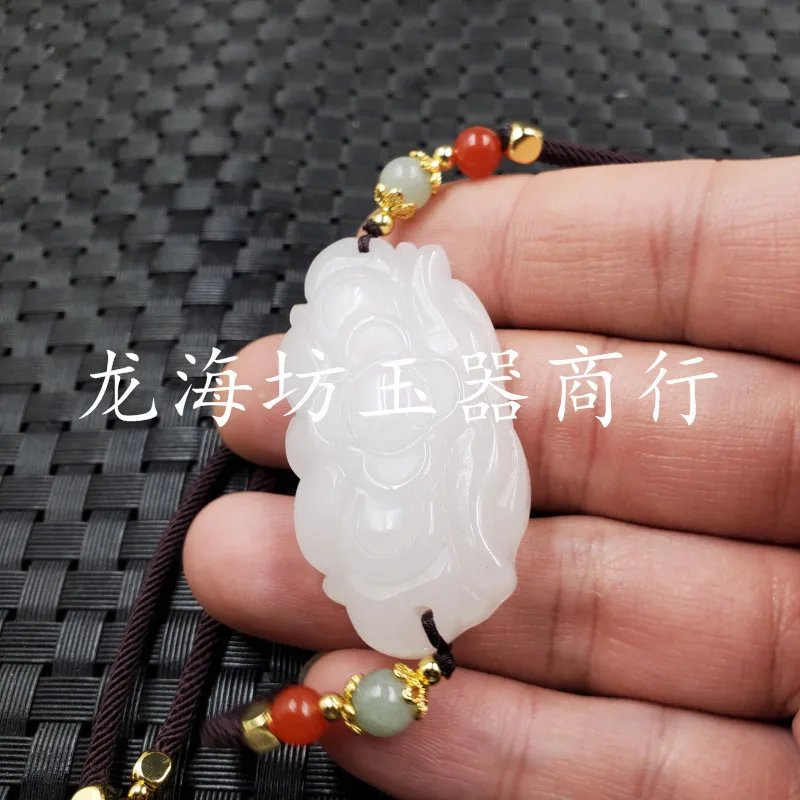 Jade Pendant Xinjiang Hetian White Jade Peony Flower Pendant Jinsi Jade Clavicle Necklace White Jade Necklace Pendant