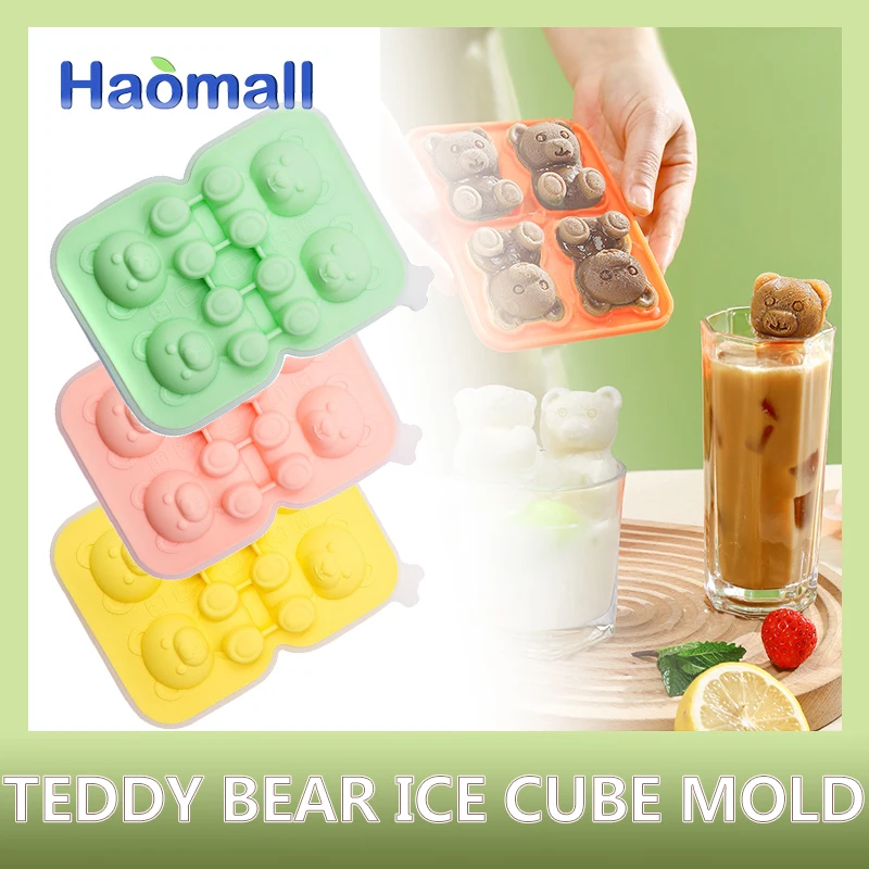 2pcs 3D Teddy Bear Shape Ice Cube Silicone Mold Silian Little Bear Ice Block Mold Household Ice Cream Box Ice Mold