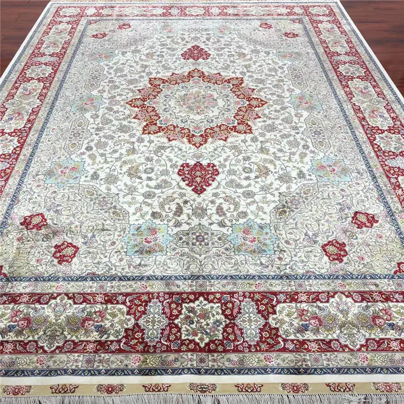 Persian Carpet Hand Knotted Silk Carpets for Living Room Bedroom Rug Size 9'x12'