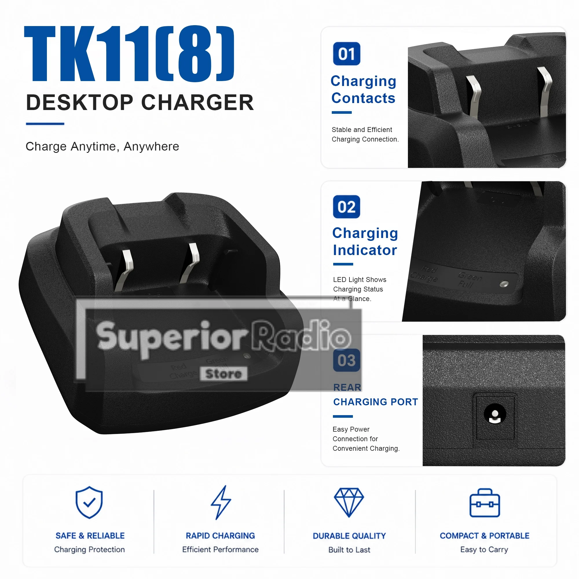Quansheng TK11(8) TK11(5) Walkie Talkie Base Charger Original Li-ion Battery Desktop ChargerTK115 TK118 Ham Radios Accessories