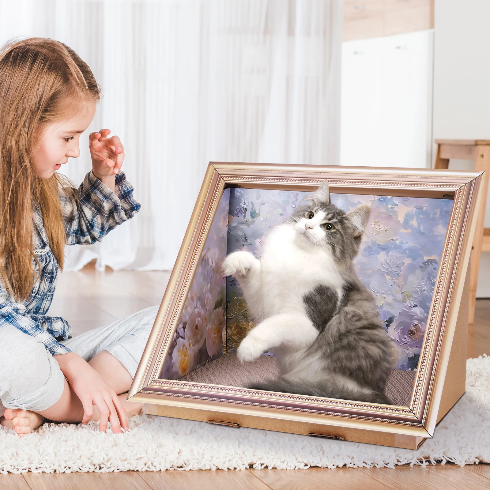 

3D картина маслом, доска с кошачьими когтями, многоразовая рамка для картины маслом, кошачье гнездо, картонная фоторамка, кошачья кровать для декора гостиной, спальни