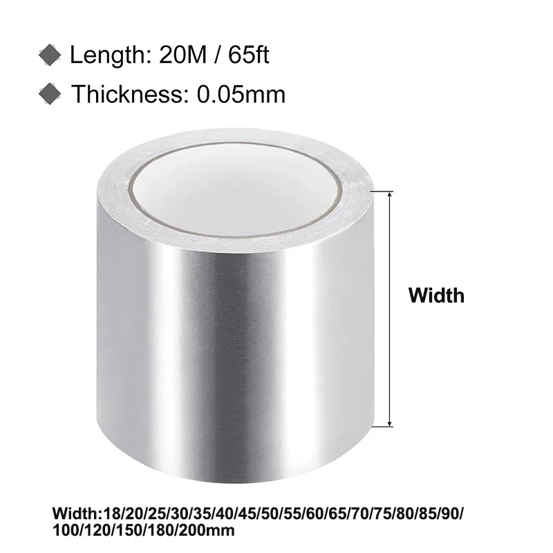 Cinta de papel de aluminio para HVAC y aislamiento, adhesivo fuerte de plata, resistente a altas temperaturas, reparación de Metal, 20m, 1 rollo