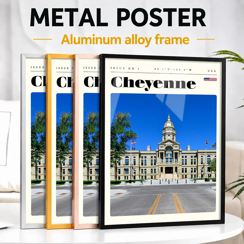Cheyenne Capitol Building Wyoming Cityscape Framed Metal Print Personalized Scenic Tribute Wall Art For Office And Traveler Gift