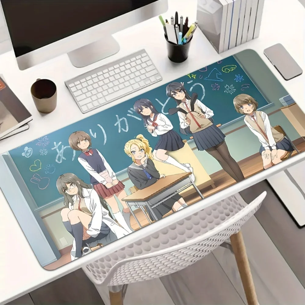 Main Cast of Bunny Girl Senpai Desk Mat, Classroom Blackboard Background Non-Slip Keyboard Pad, Great Gift for Gamers & Otaku