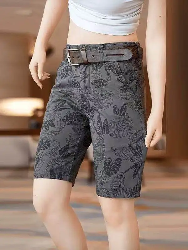 

Summer Print Cotton Men's ort Pants Faionable Pure Cotton Five-Quarter Pants Youth High-End Suit Straight Leg Pants