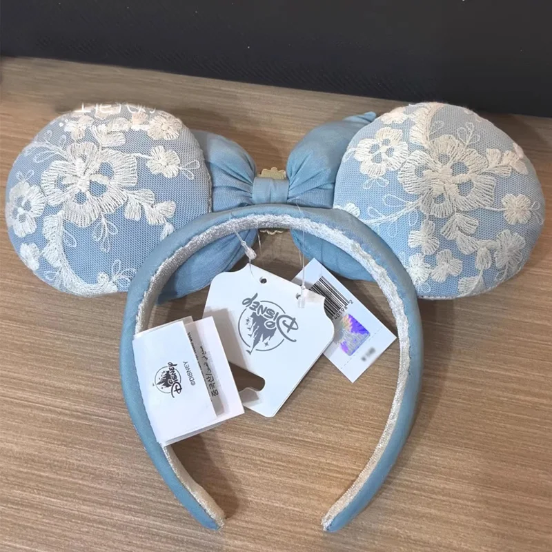 Disney Princess Cinderella Headband Shanghai Disneyland Cartoon Bow Gemstone Headband Mickey Ear Women Hair Accessory