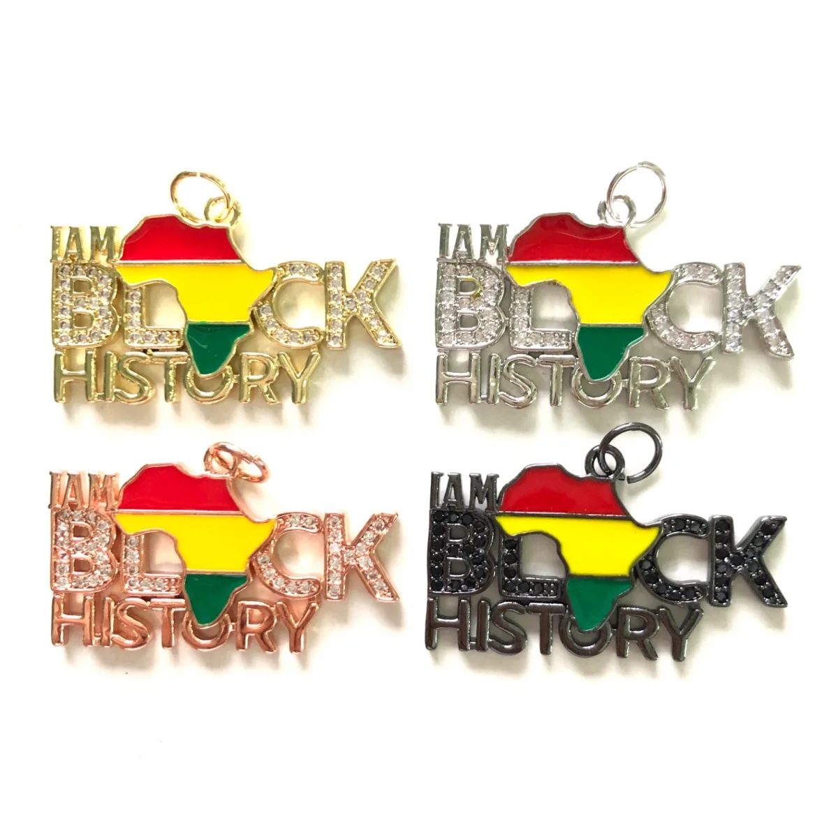 5pcs Zirconia Pave Enamel I Am Black History Word Charm for Juneteenth Bracelet Necklace Making Black History Month Pendant