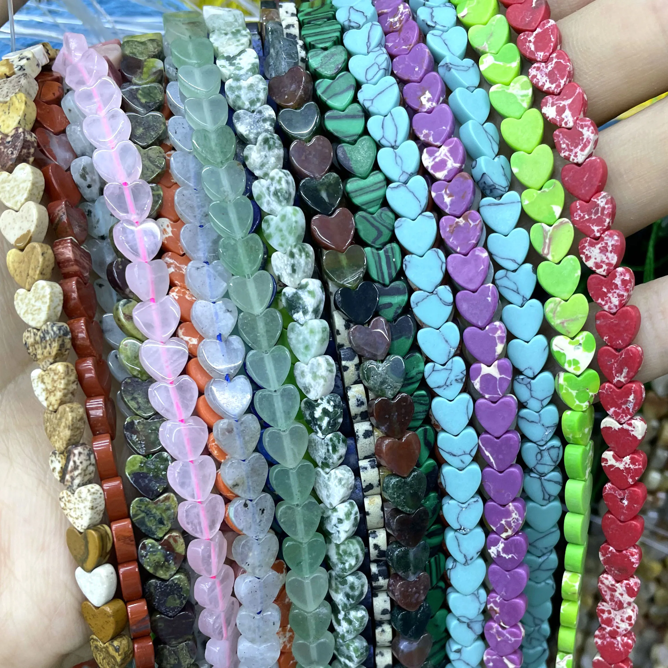 6MM Natural Heart Shape Agates Quartz Jades Turquoises Amethysts Amazonite Loose Spacer Beads For Jewelry Making DIY Bracelet