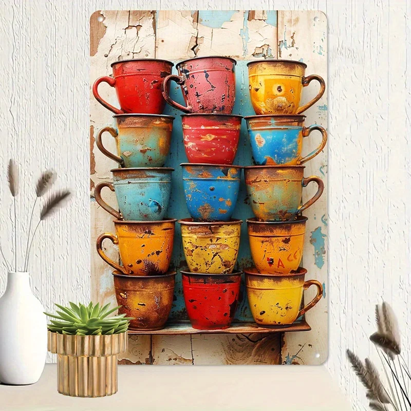 

Room Decor Vintage Coffee Cup Aluminum Wall Decor - 8 "x 12" Vintage Metal Decor for Kitchens, Gardens, Garages and Outdoor