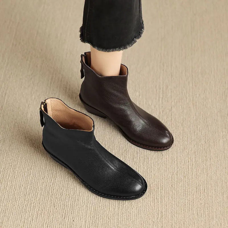 2026 new autumn winter women ankle boots natural leather 22-26cm sheepskin+pigskin/plush round toe back-zip women short boots