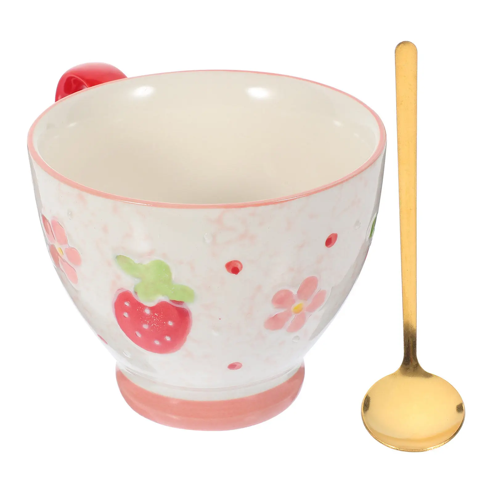 

1Set Embossed Breakfast Mug Ceramic Spoon Cereal Coffee Cup Set for Morning Coffee Tea Kitchen Use Mug Latte Art Cup