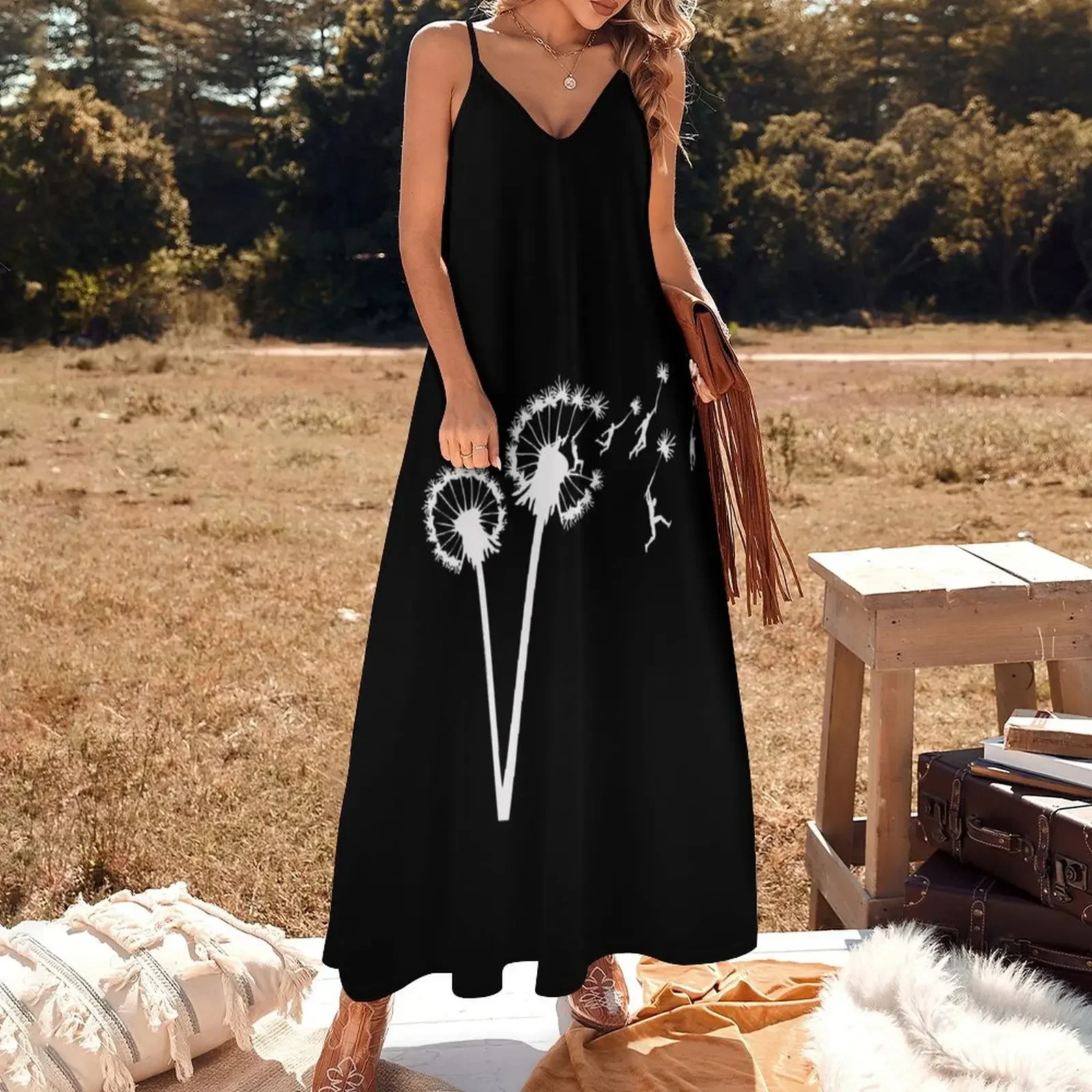 Dandylion Flight - white silhouette Sleeveless Dress african dresses for woman Female dress Long dresses