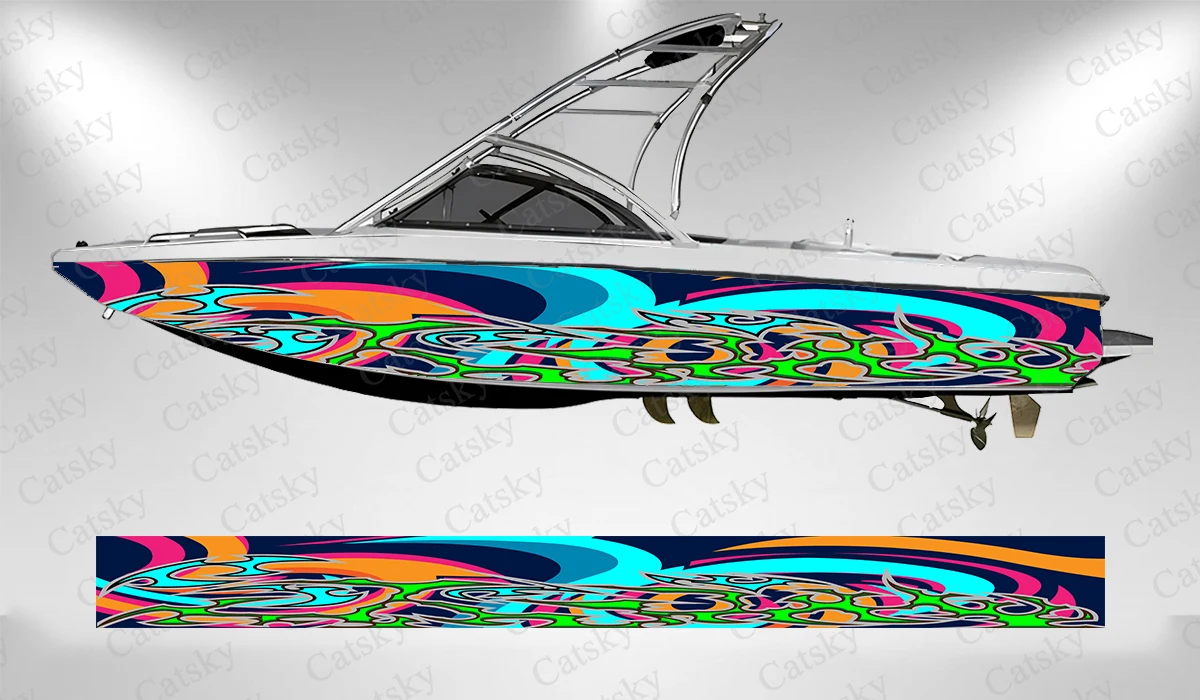 

Colorful flame abstract stripes irregular Boat sticker vinyl boat pontoon deck boat fishing decorative pontoon boats decal