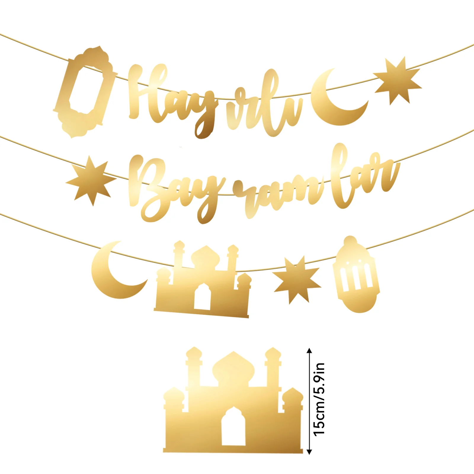Hayirli Bayramlar Garland Deco - Party Banner Gold ulasan dan harga