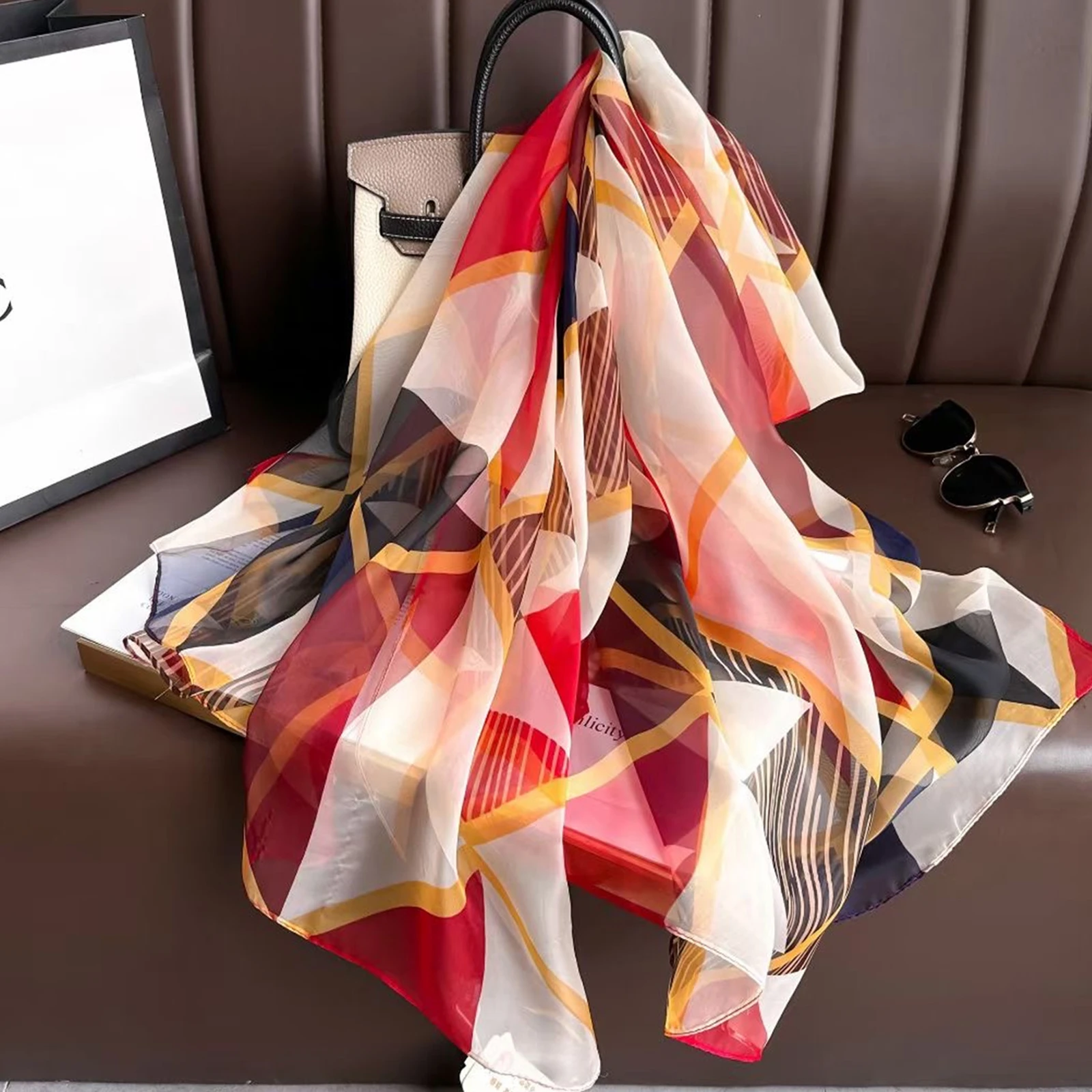 Popular Print Finish Silk Shawl Fashion Satin Sunscreen Scarves Female 185X135CM Style Beach Towel Luxury Dustproof Big Bandanna