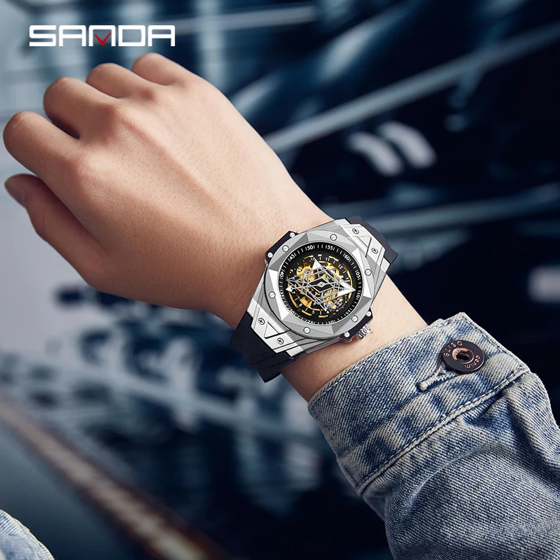 SANDA 7014 Luxury Tourbillon Men\'s Mechanical Watch Fashion Skeleton Automatic Clock Waterproof Sports Men\'s Watch Reloj Hombre