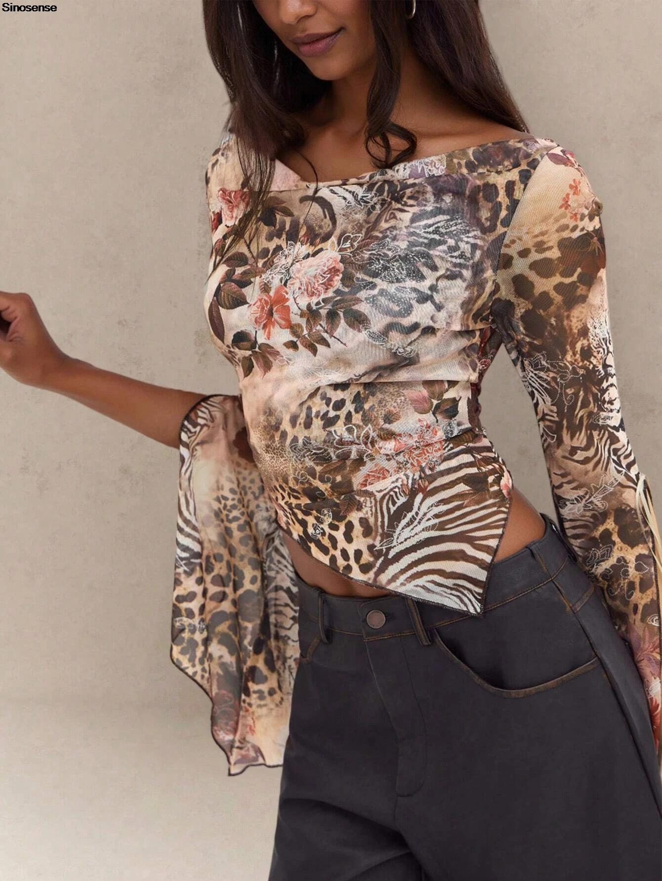 Mulheres floral manga longa topos camisas assimétricas blusas de ajuste fino y2k saindo rua data noite clube festa outono outfits