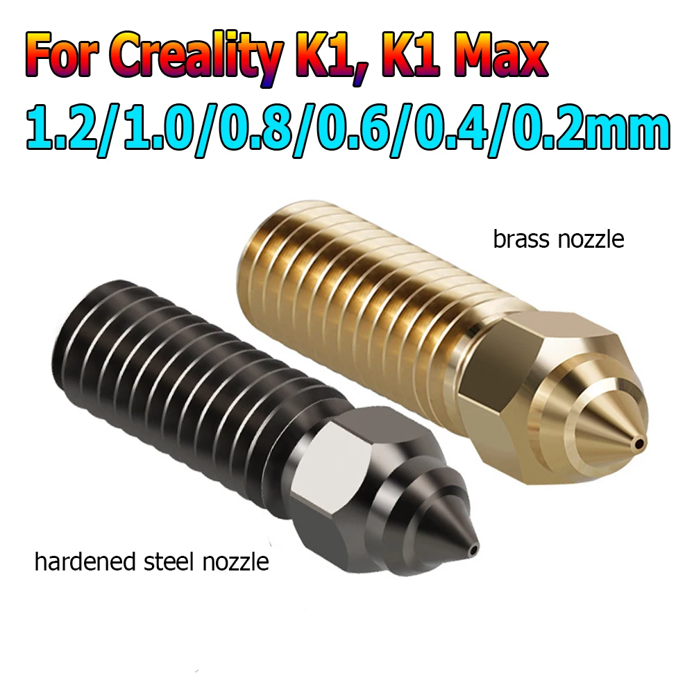 K1 Max Brass Nozzle 1.2/1.0/0.8/0.6/0.4/0.2mm 3D Printer Accessories Hotend Kit Parts Nozzle for Creality K1 Hard Steel Nozzle