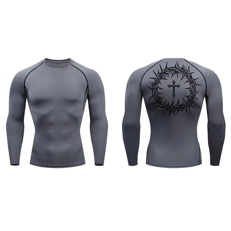 Graphic Compression Shirt Men's Christian Gym Workout Running T-Shirt Tees Tops Athletic Sporty Quick Dry Undershirt Baselayer